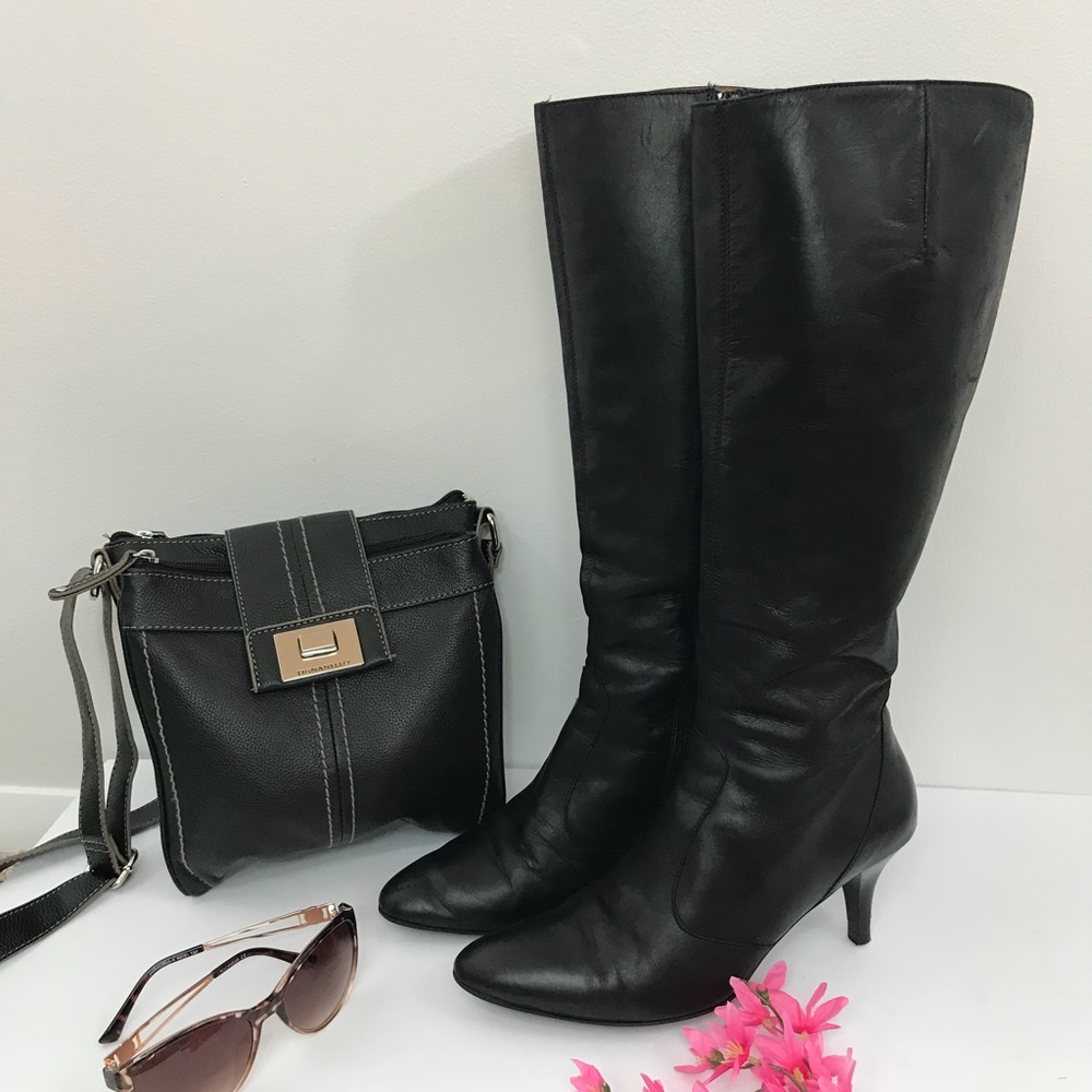 J. Crew Black Leather Tall Boots, 86767 Sz - 8,5